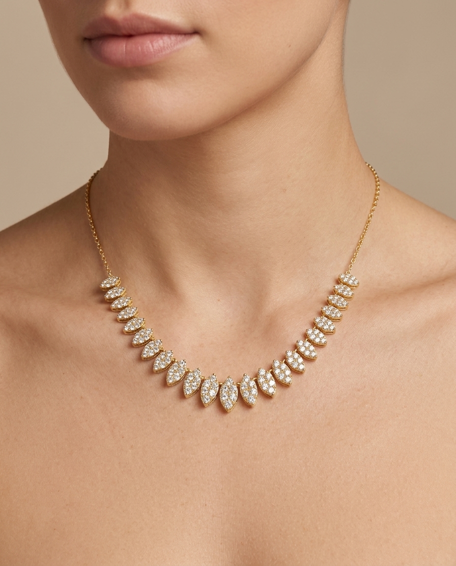 14KT Gold Diamond Necklace on model