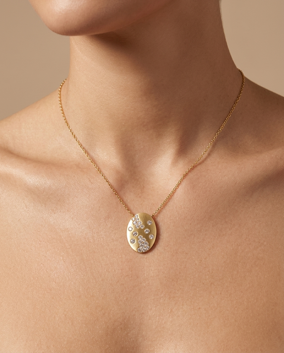 14KT Yellow Gold Diamond Necklace on model