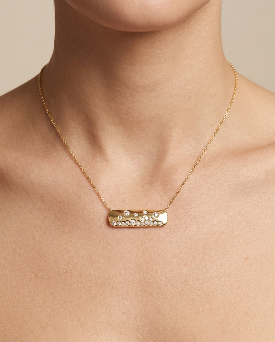 14KT Yellow Gold Diamond Necklace on model