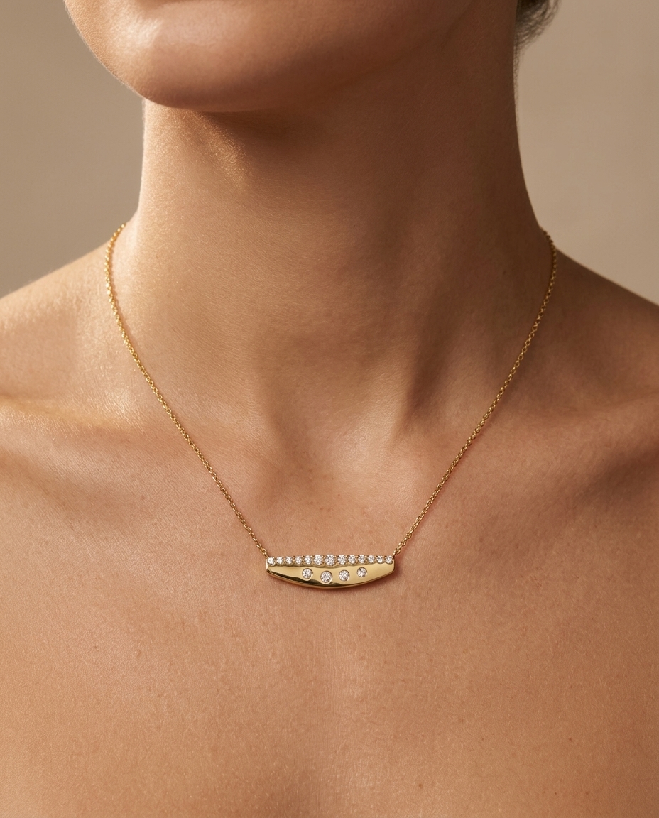 14KT Yellow Gold Diamond Necklace on model
