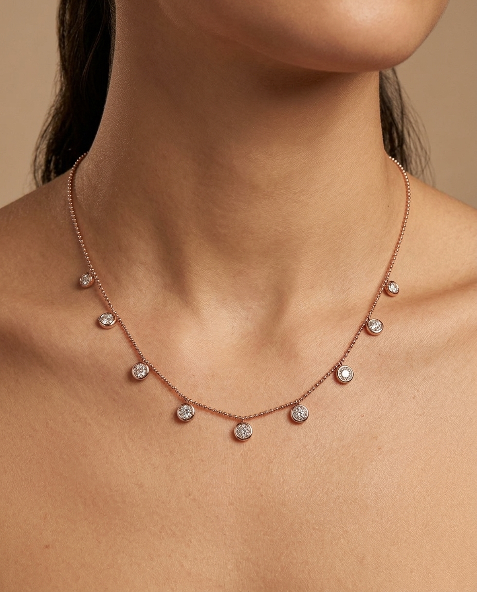 14KT Yellow Gold Diamond Necklace on model