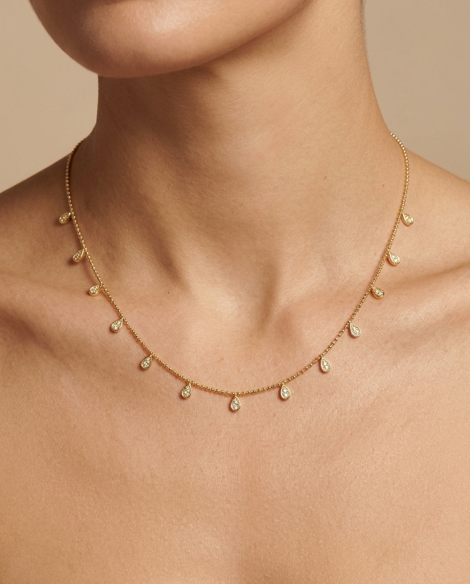 14KT Yellow Gold Diamond Necklace on model
