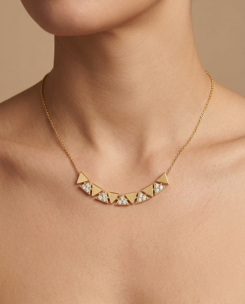 14KT Yellow Gold Diamond Necklace on model
