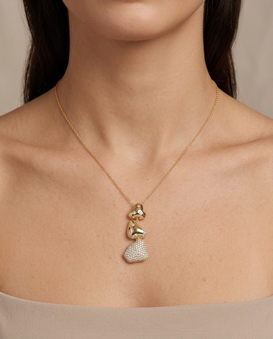14KT Gold Diamond Necklace on model