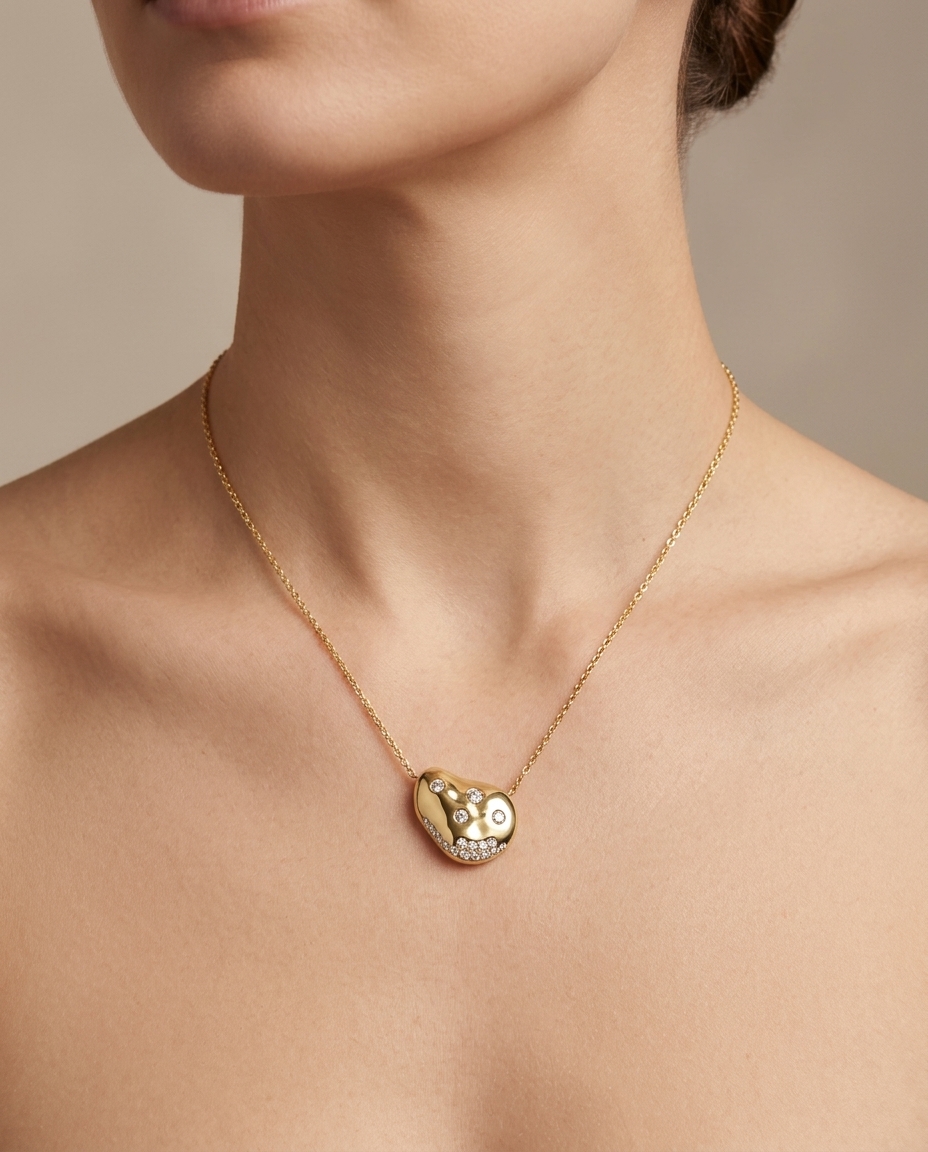 14KT Yellow Gold Diamond Necklace on model
