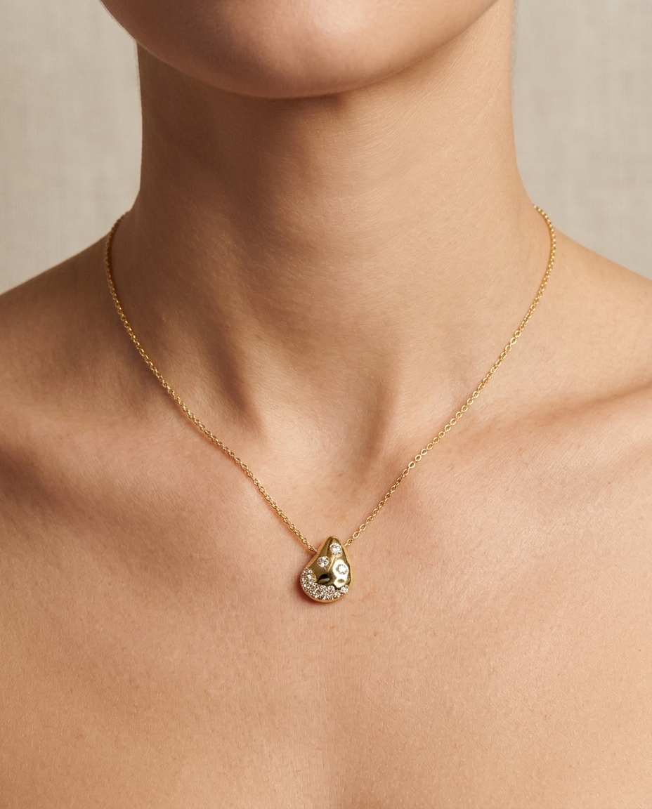 14KT Yellow Gold Diamond Necklace on model