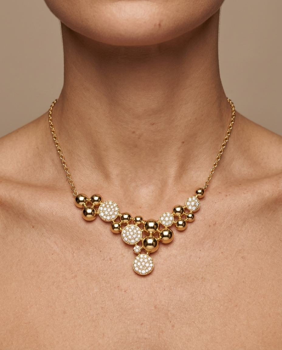 14KT Yellow Gold Diamond Necklace on model