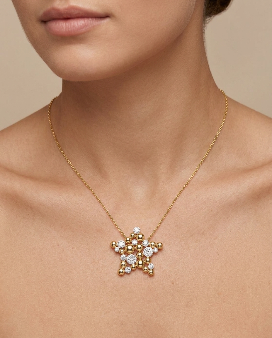 14KT Yellow Gold Diamond Necklace on model