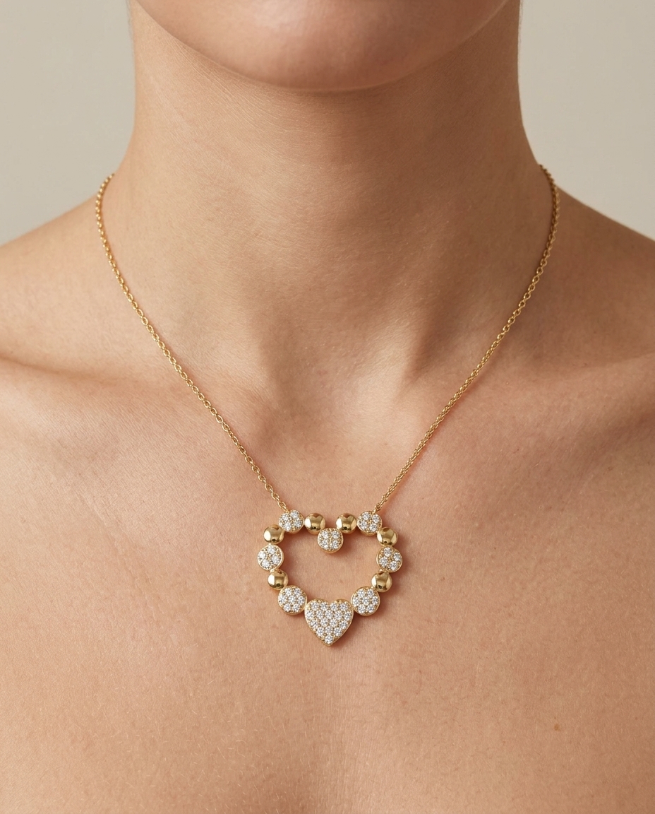 14KT Yellow Gold Diamond Necklace on model