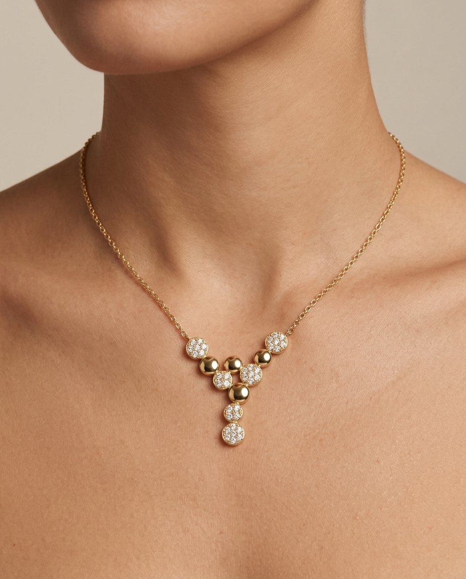 14KT Yellow Gold Diamond Necklace on model