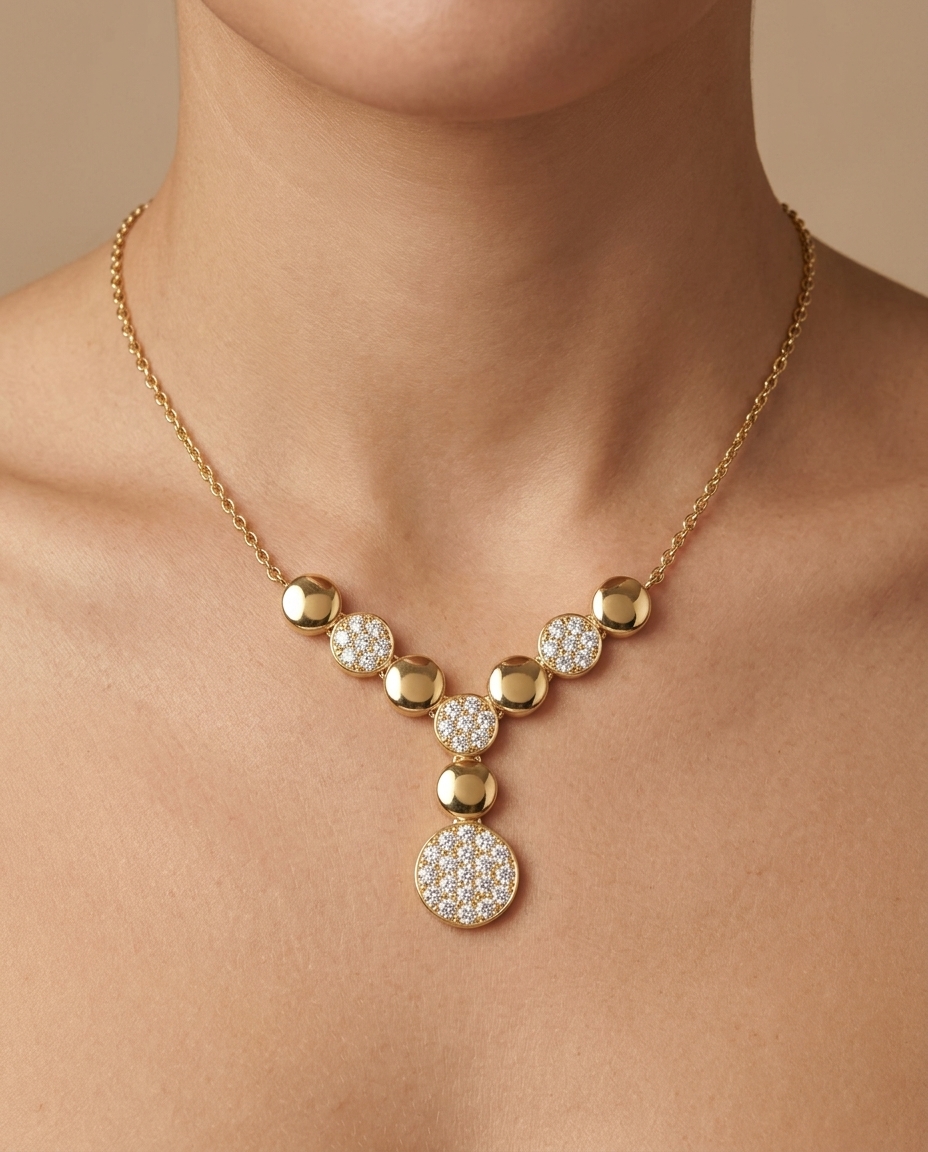 14KT Yellow Gold Diamond Necklace on model