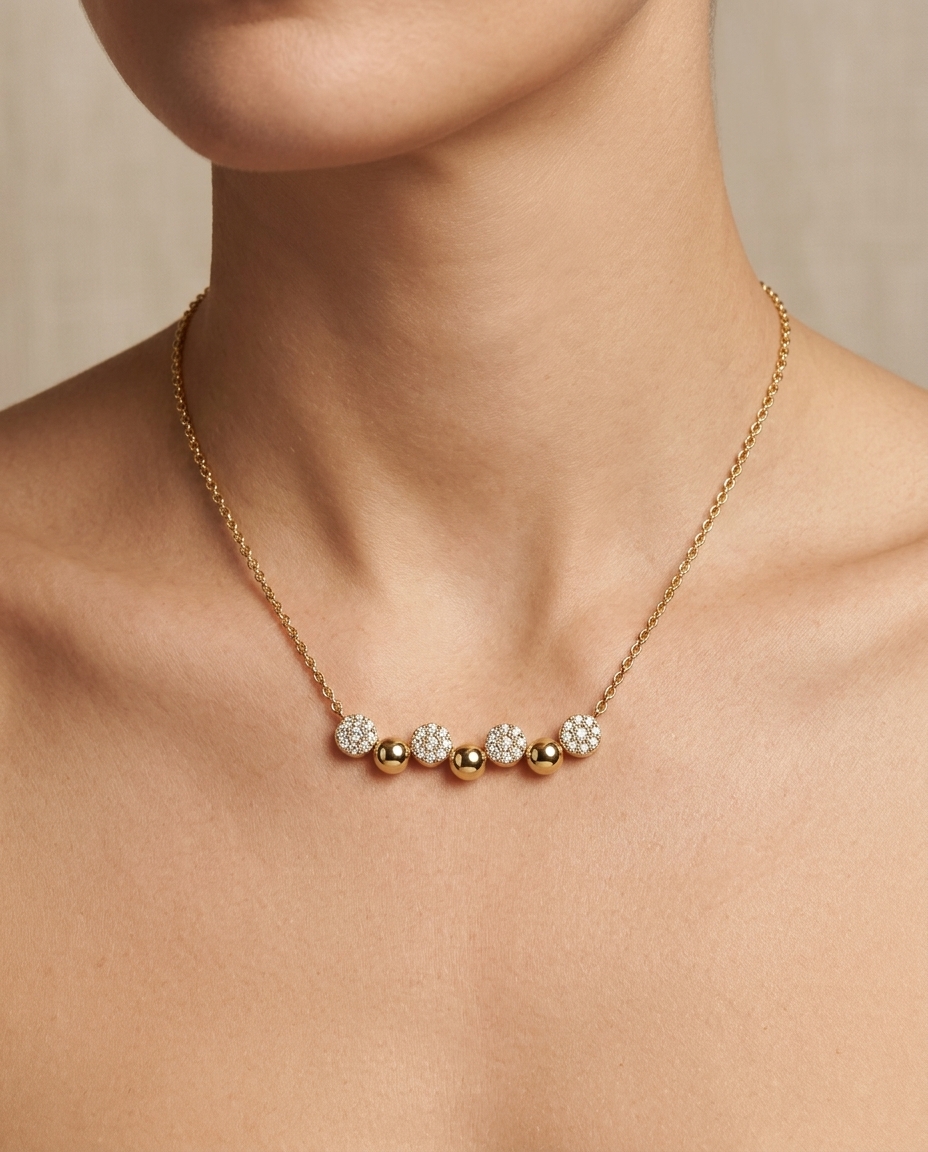 14KT Yellow Gold Diamond Necklace on model