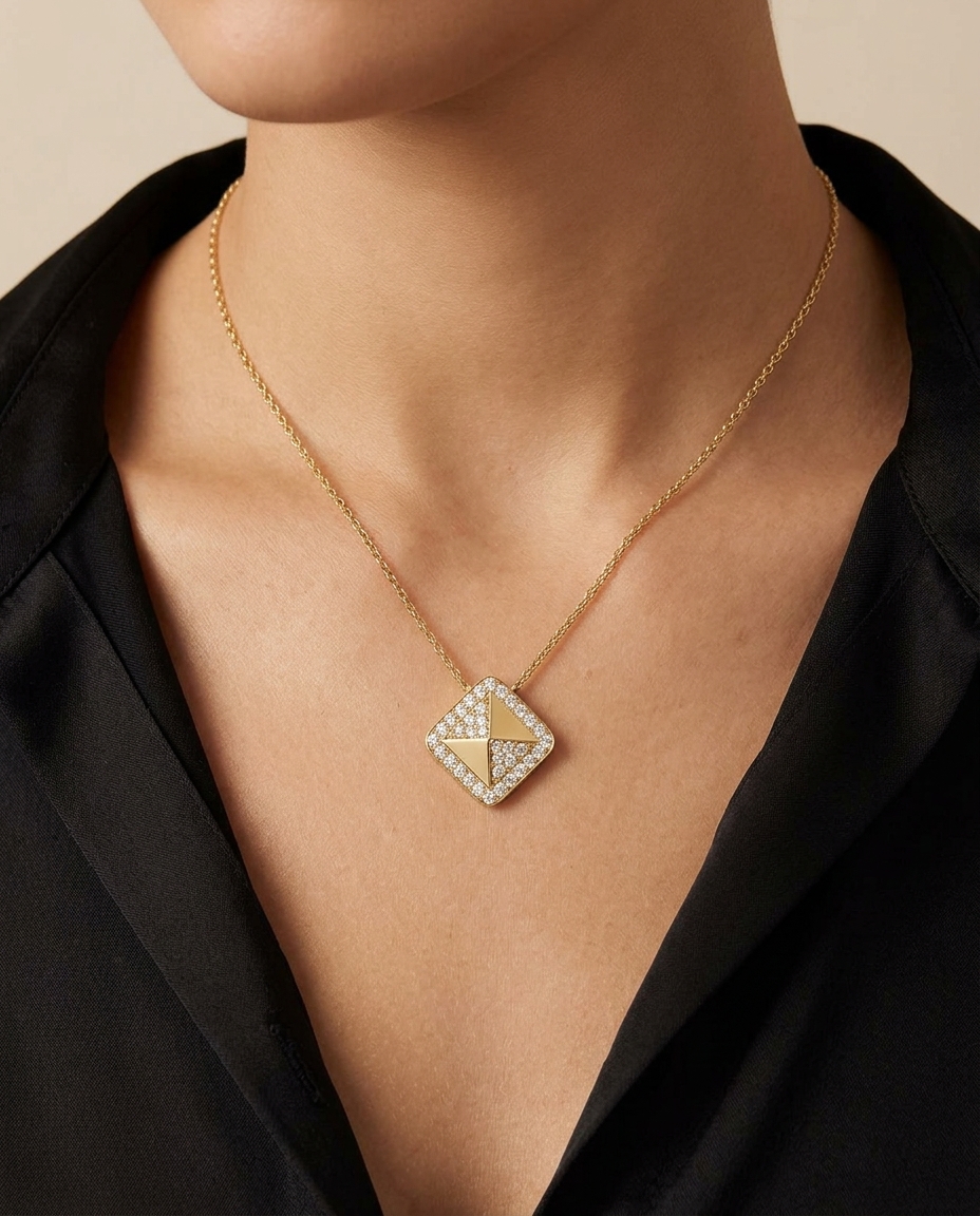 14KT Yellow Gold Diamond Necklace on model