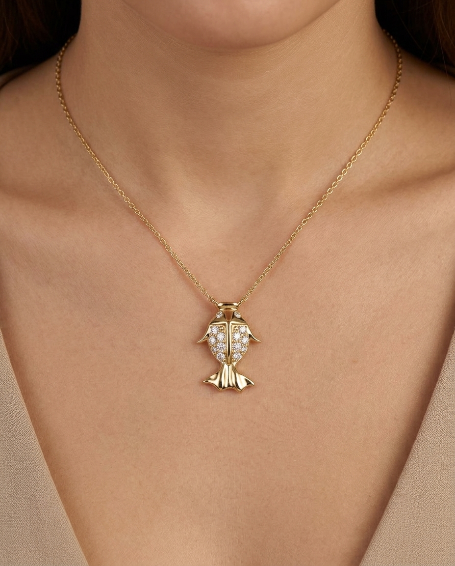 14KT Yellow Gold Diamond Necklace on model