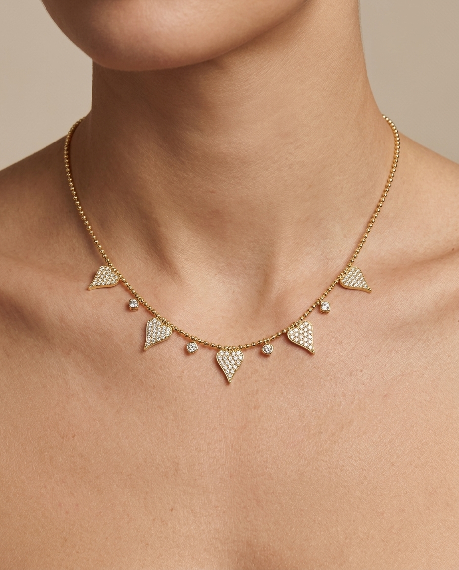 14KT Yellow Gold Diamond Necklace on model