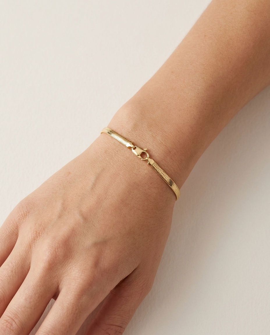14KT Gold Flate Snake Bracelet on model