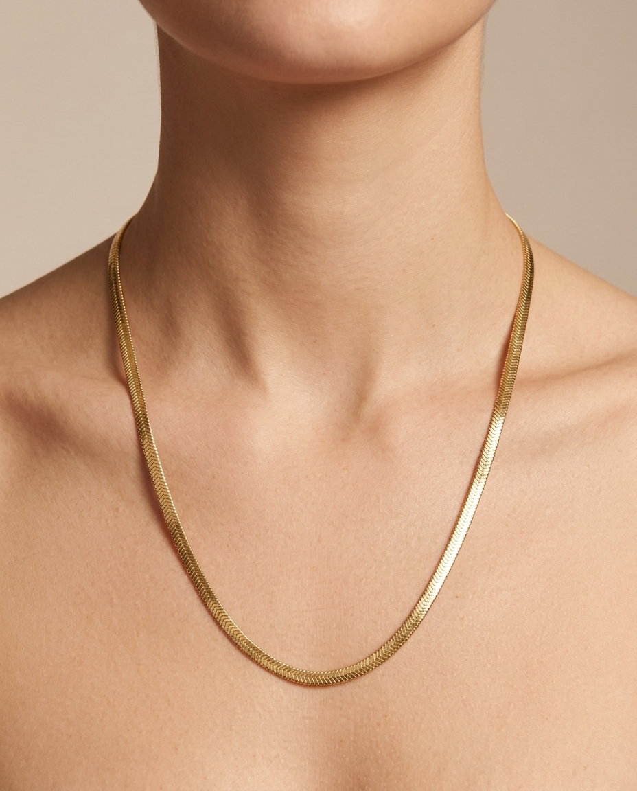 14KT Gold Flate Snake Necklace on model