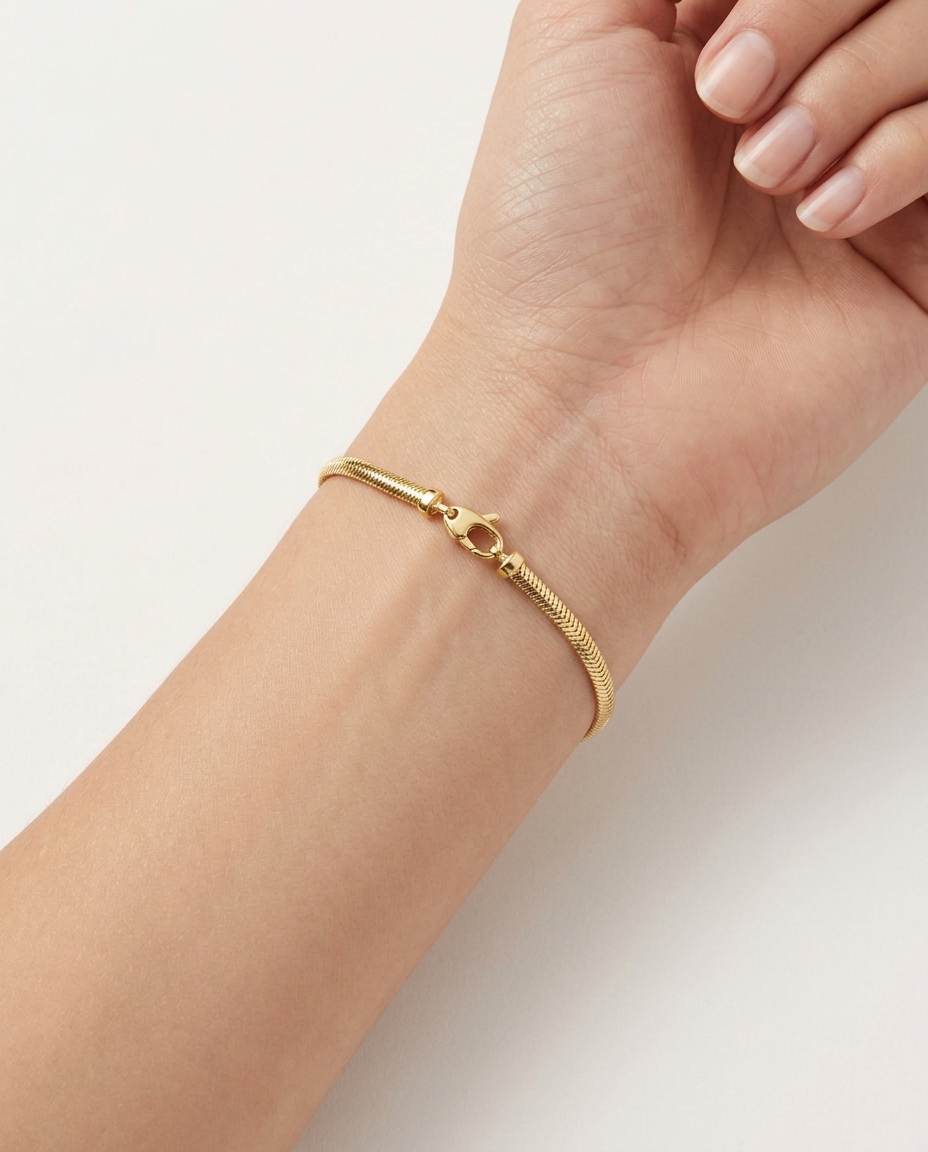 14KT Gold Flate Snake Bracelet on model