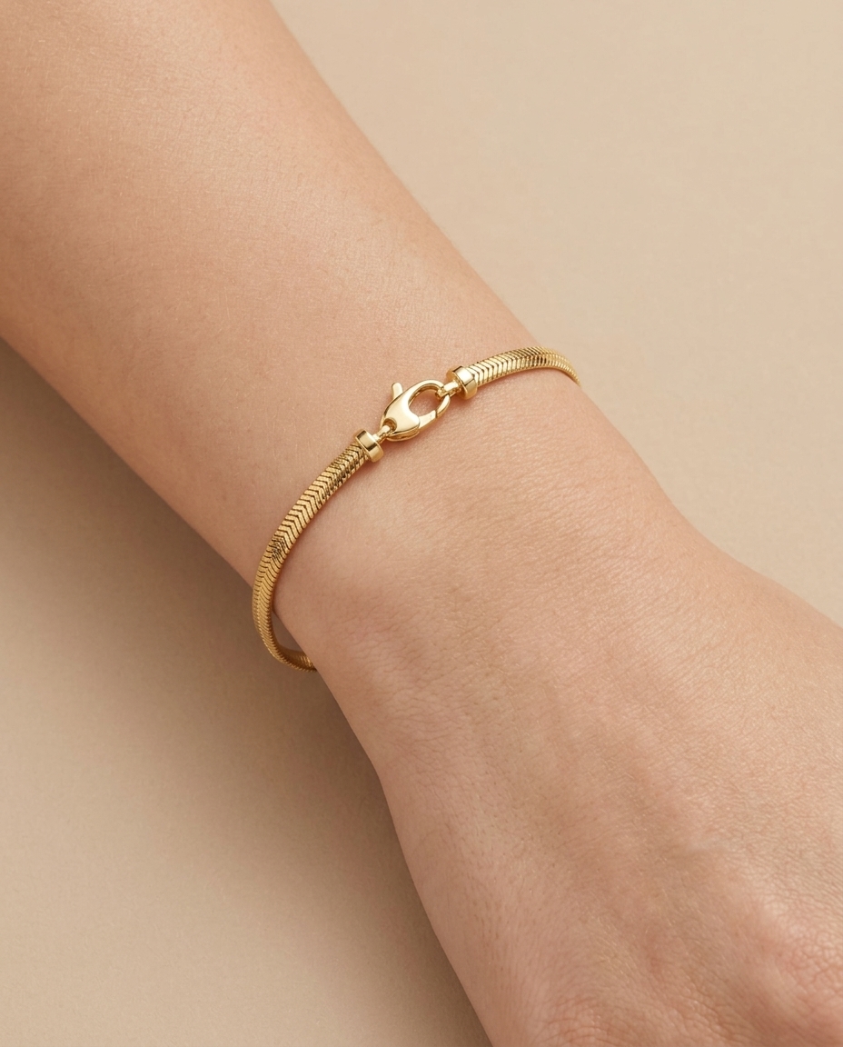14KT Gold Flate Snake Bracelet on model