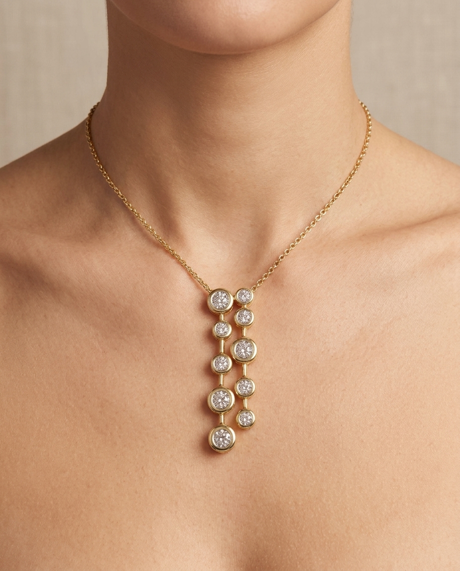 14KT Yellow Gold Diamond Pendant on model