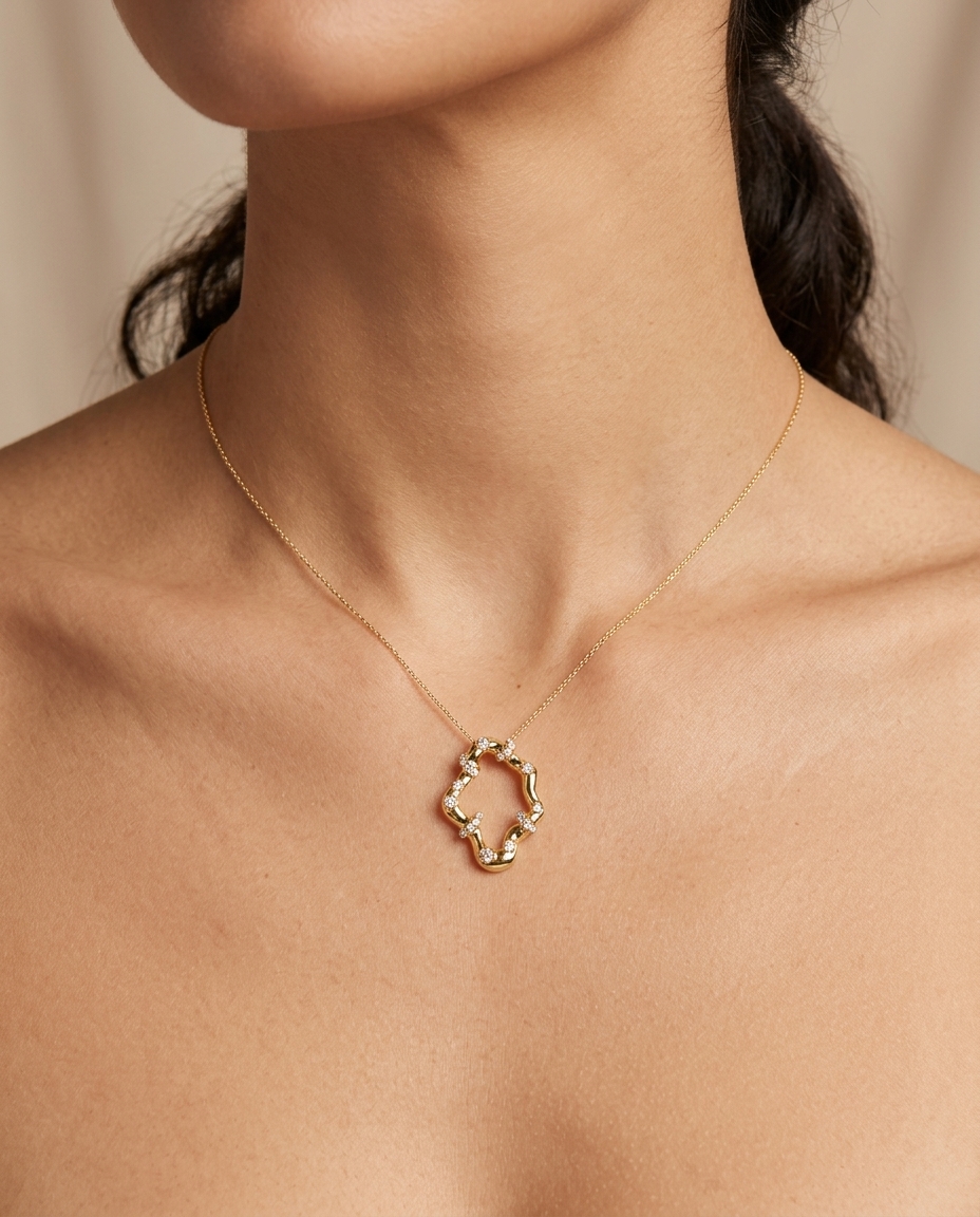14KT Yellow Gold Diamond Pendant on model