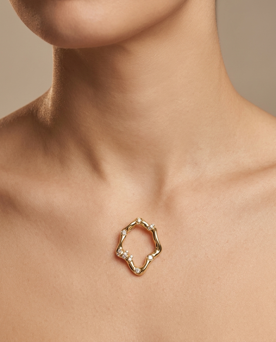14KT Gold Diamond Pendant on model