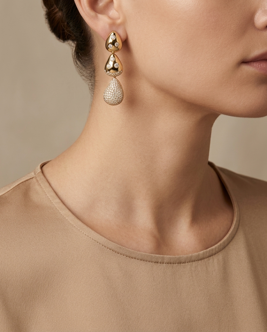 14KT Yellow Gold Diamond Pendant on model