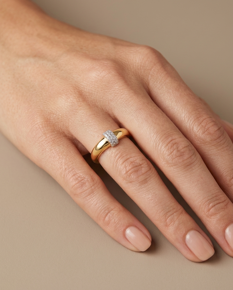 14KT Yellow Gold Diamond Ring on model