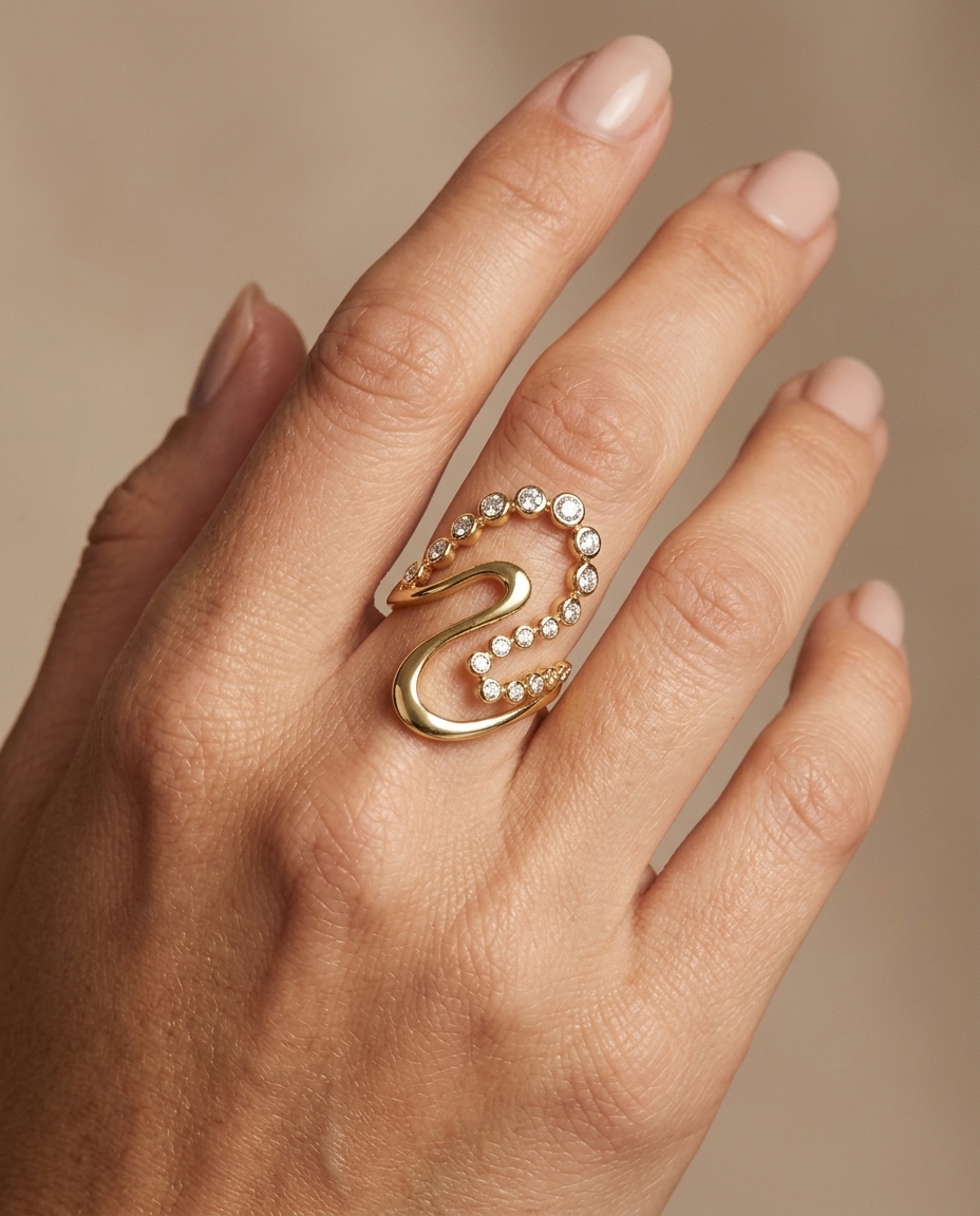14KT Yellow Gold Diamond Ring on model