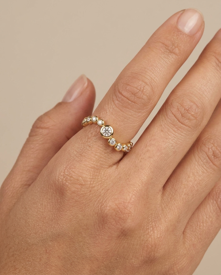 14KT Yellow Gold Diamond Ring on model