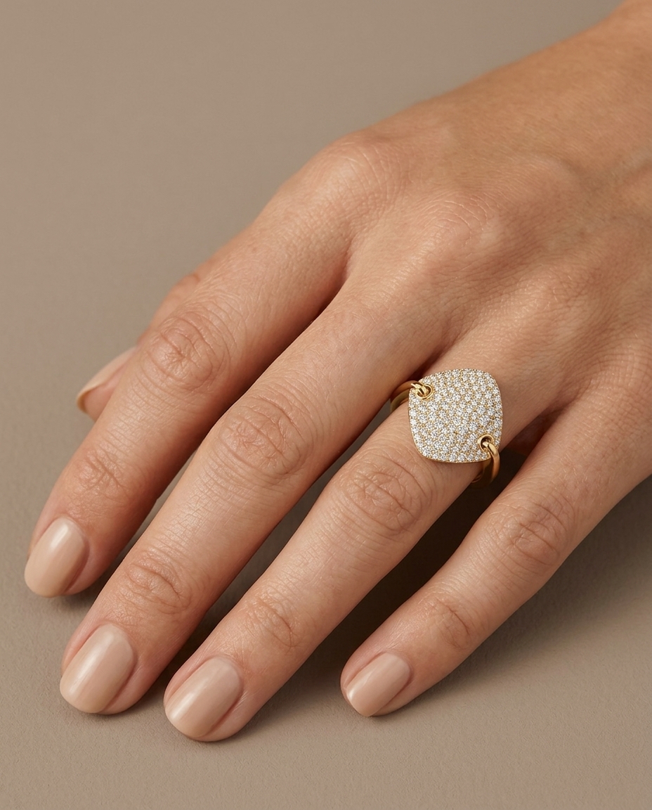 14KT Gold Diamond Ring on model