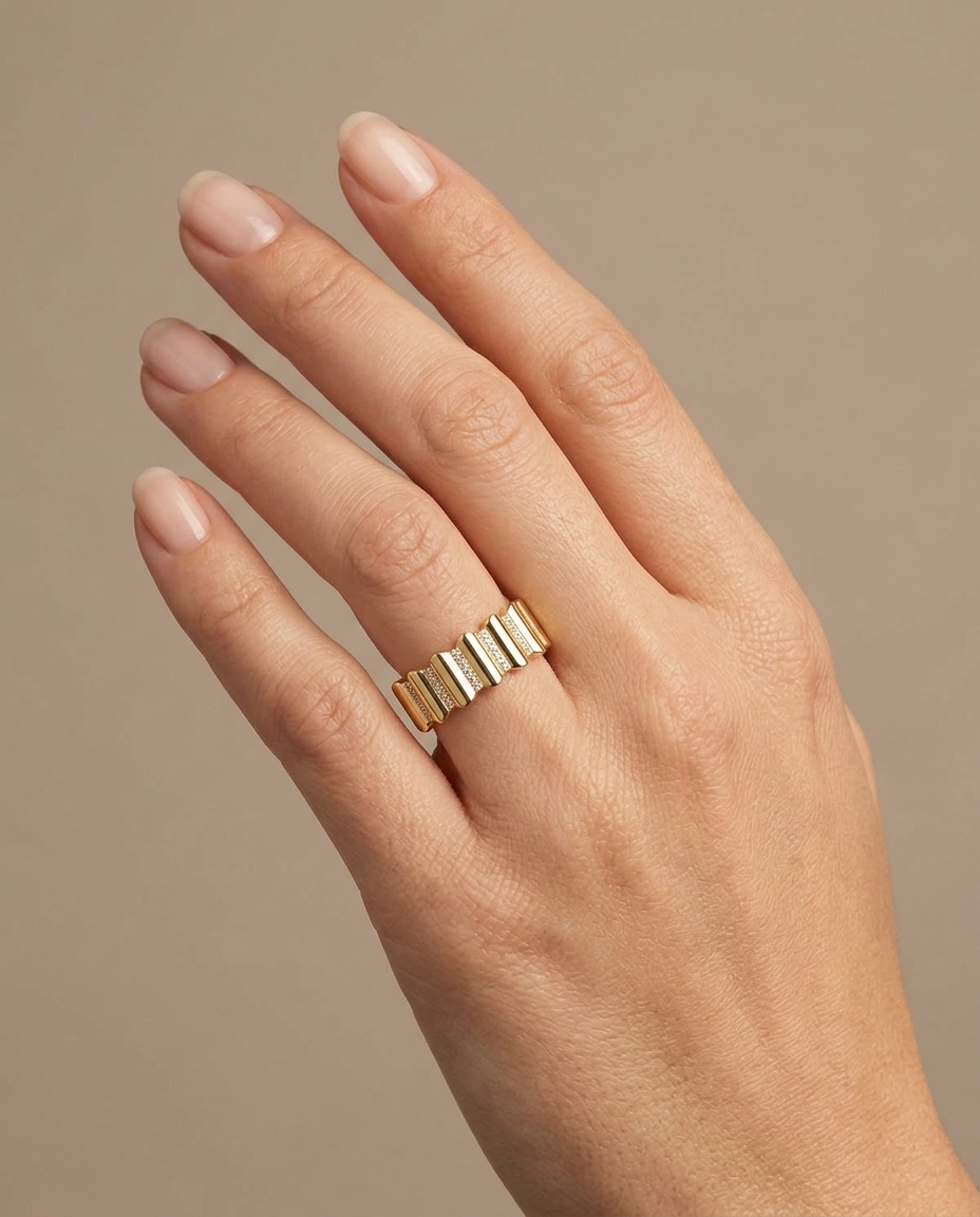 14KT Yellow Gold Diamond Ring on model
