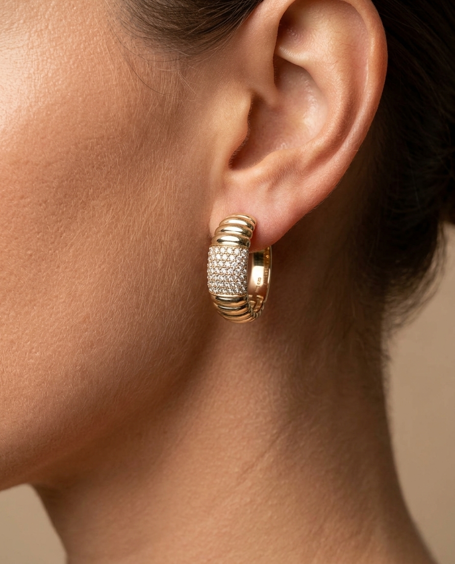 14KT Yellow Gold Diamond Earring on model