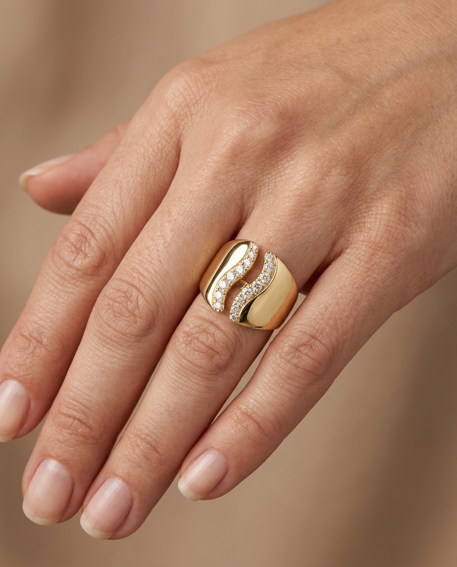 14KT Yellow Gold Diamond Ring on model