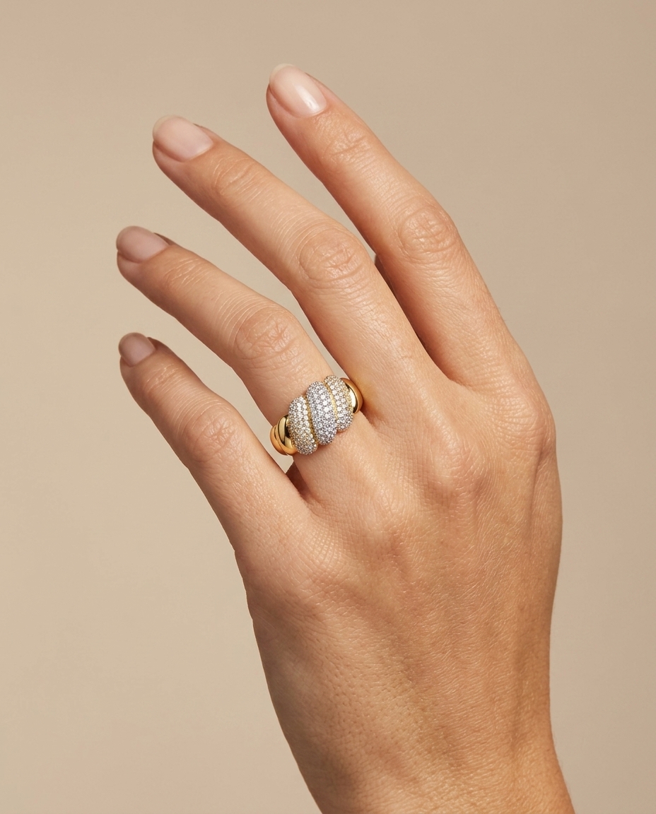 14KT Yellow Gold Diamond Ring on model