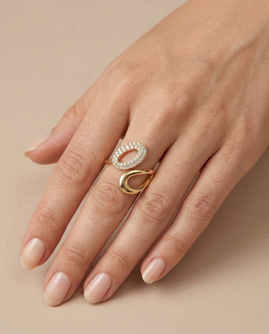 14KT Yellow Gold Diamond Ring on model