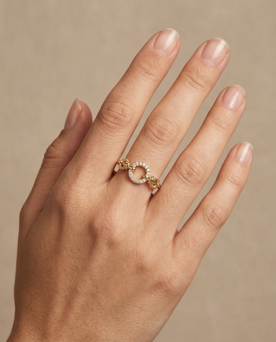 14KT Yellow Gold Diamond Ring on model