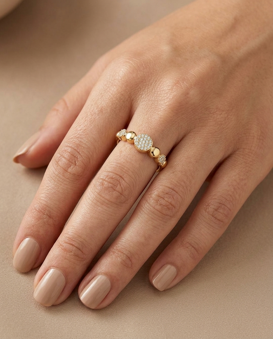 14KT Yellow Gold Diamond Ring on model