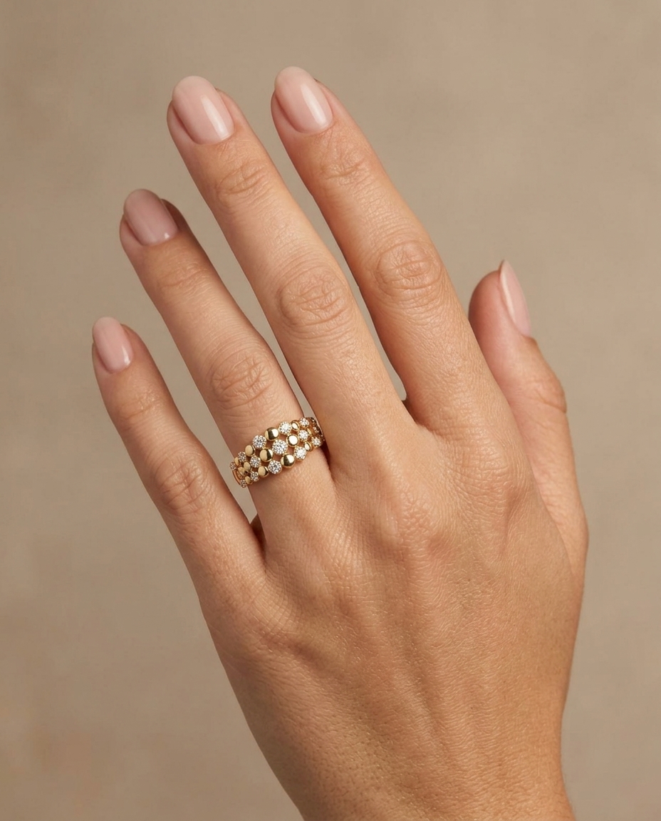 14KT Yellow Gold Diamond Ring on model