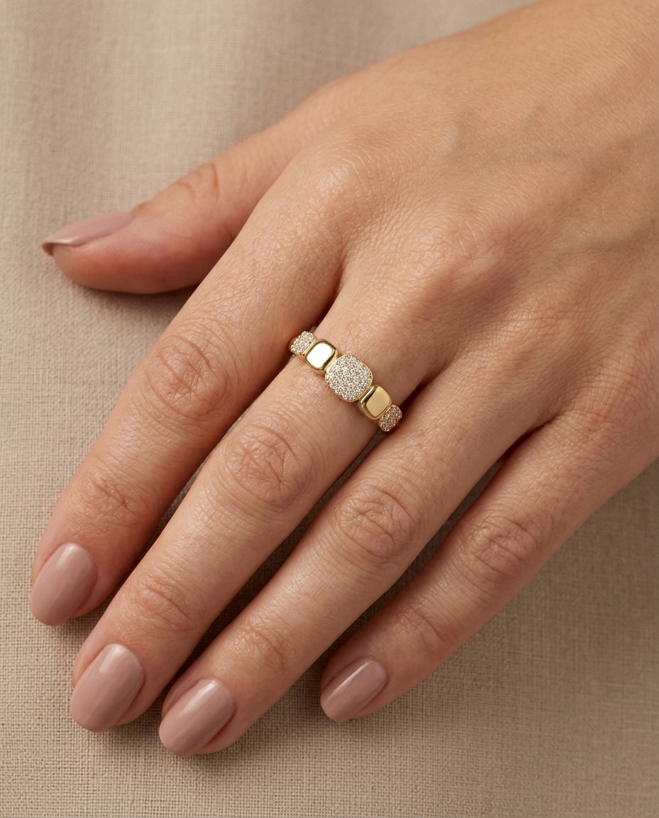 14KT Yellow Gold Diamond Ring on model