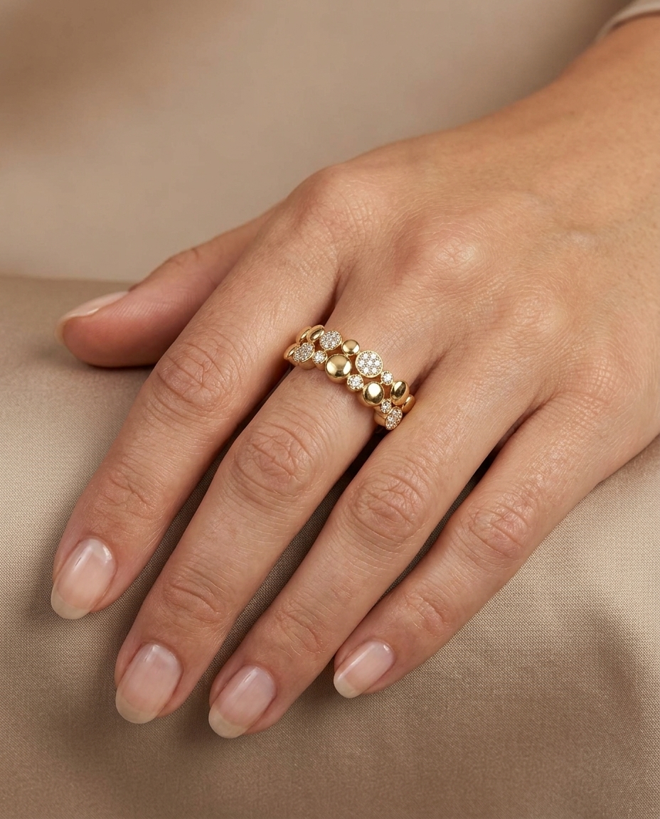 14KT Yellow Gold Diamond Ring on model