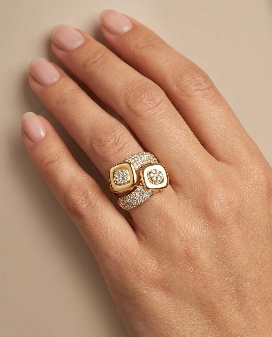 14KT Yellow Gold Diamond Ring on model
