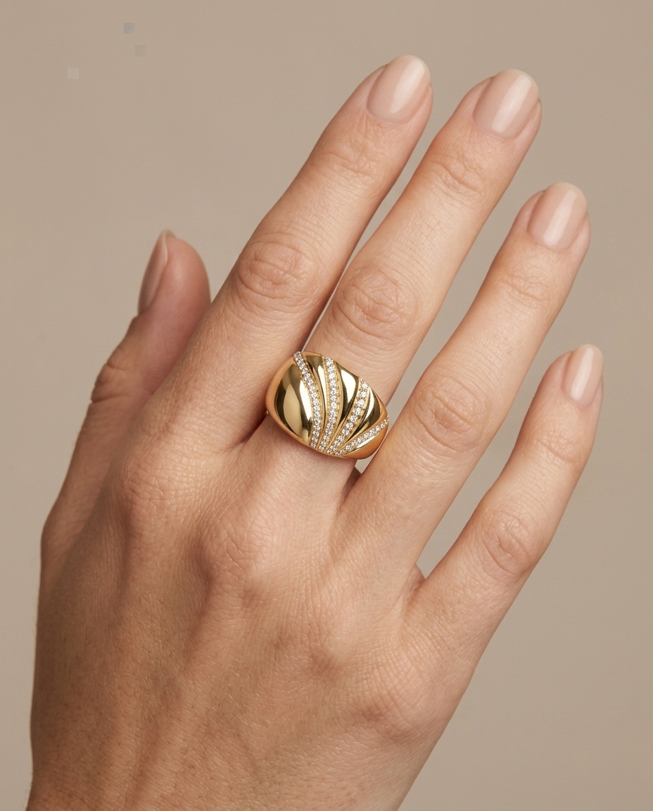 14KT Yellow Gold Diamond Ring on model