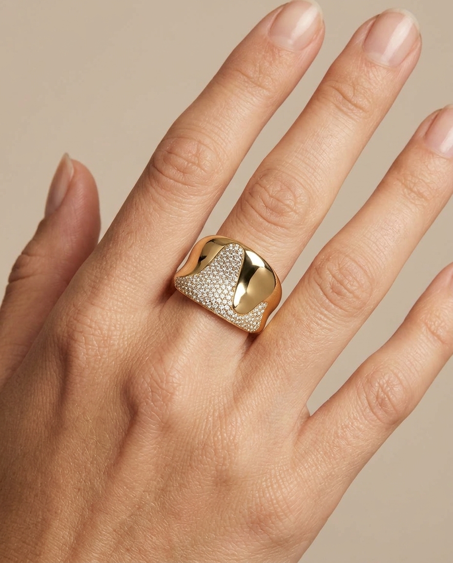 14KT Yellow Gold Diamond Ring on model