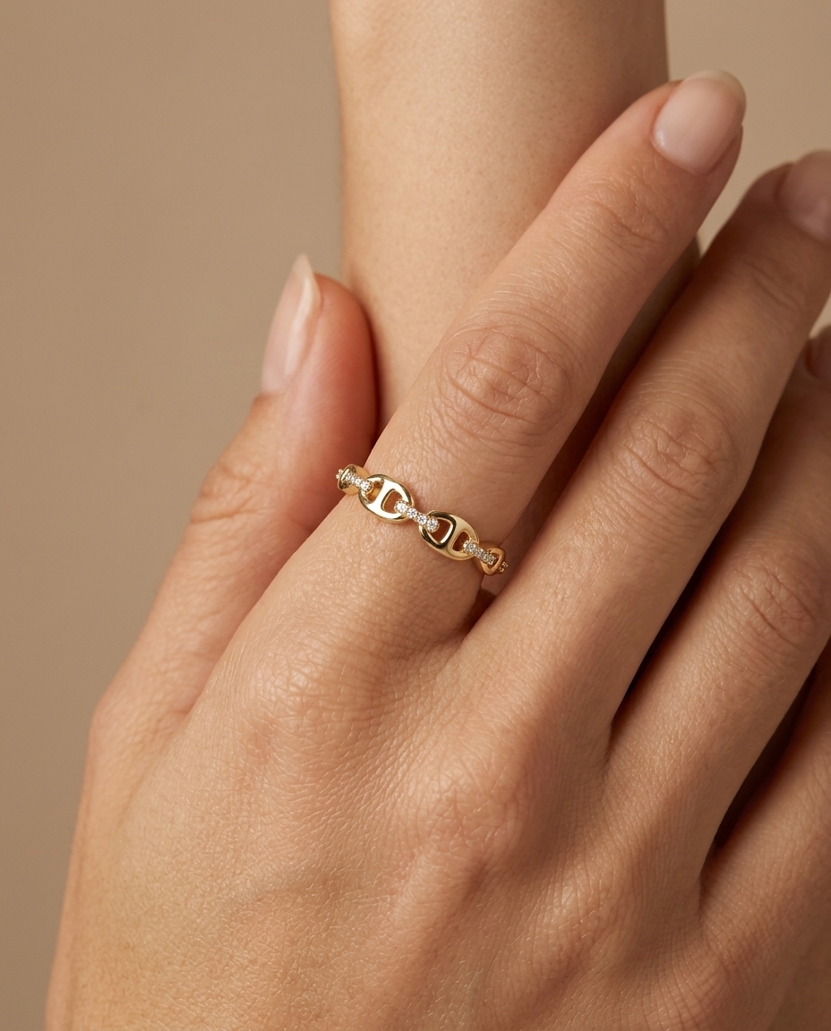 14KT Yellow Gold Diamond Ring on model
