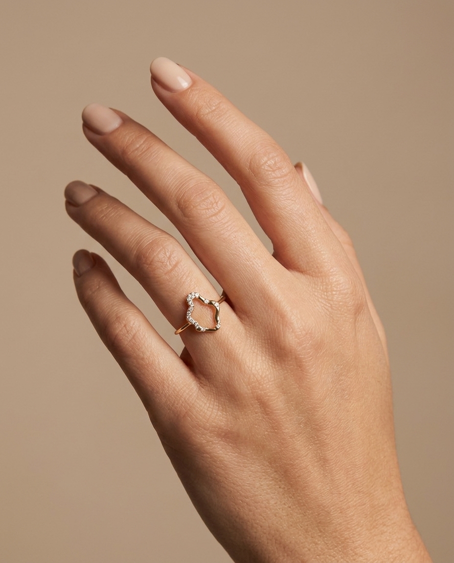 14KT Gold Diamond Ring on model