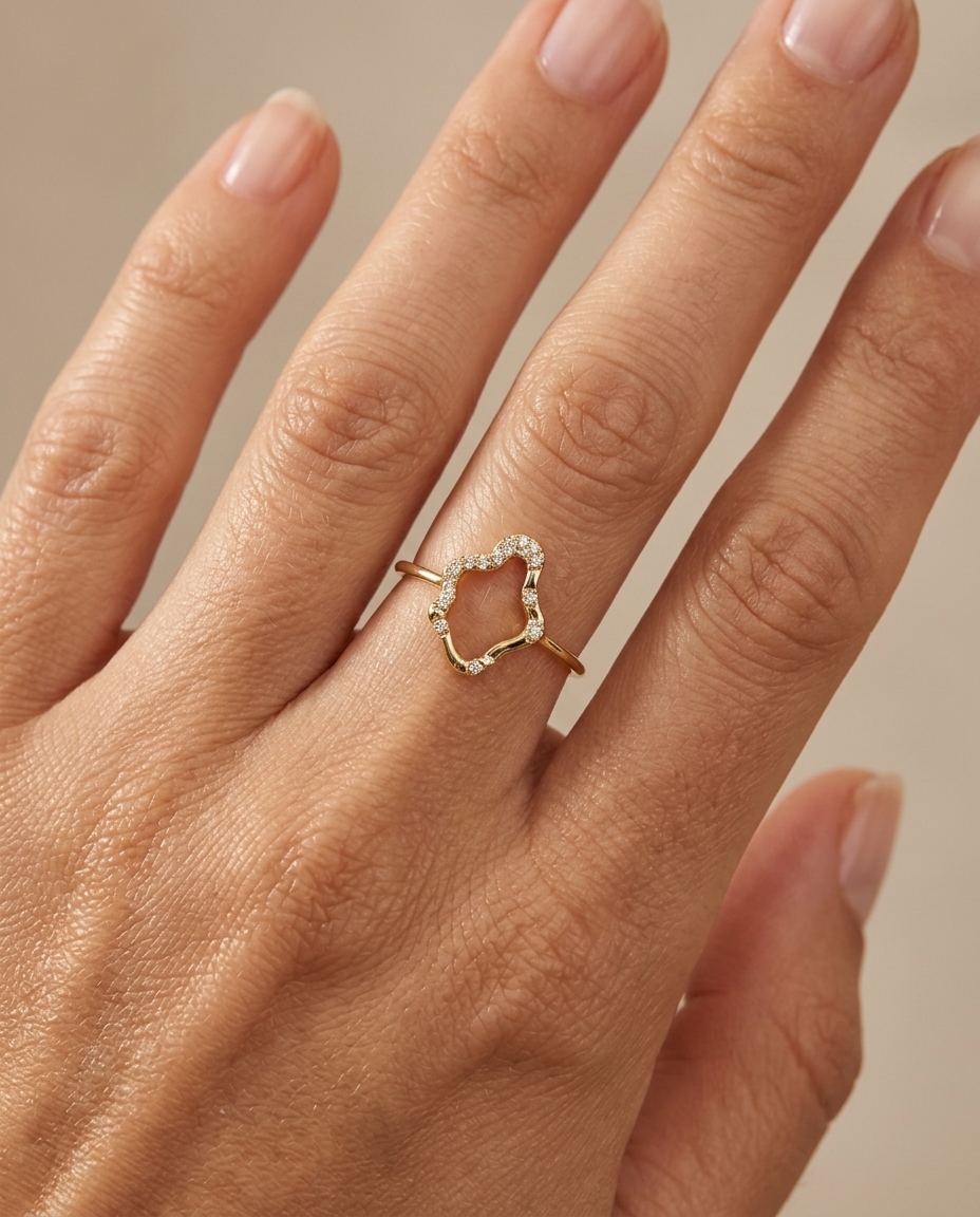 14KT Gold Diamond Ring on model