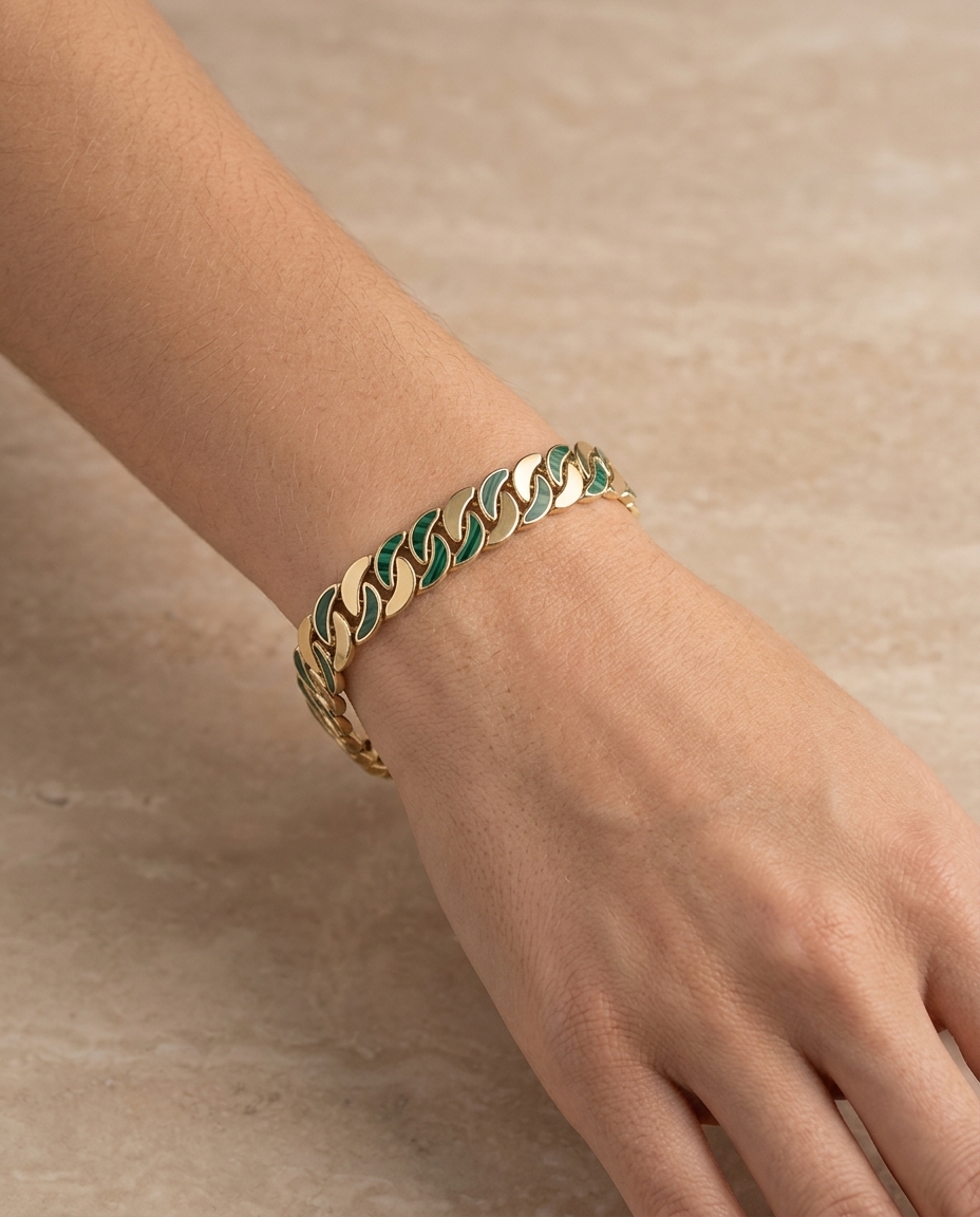 14KT Gold Melakite Link Bracelet on model