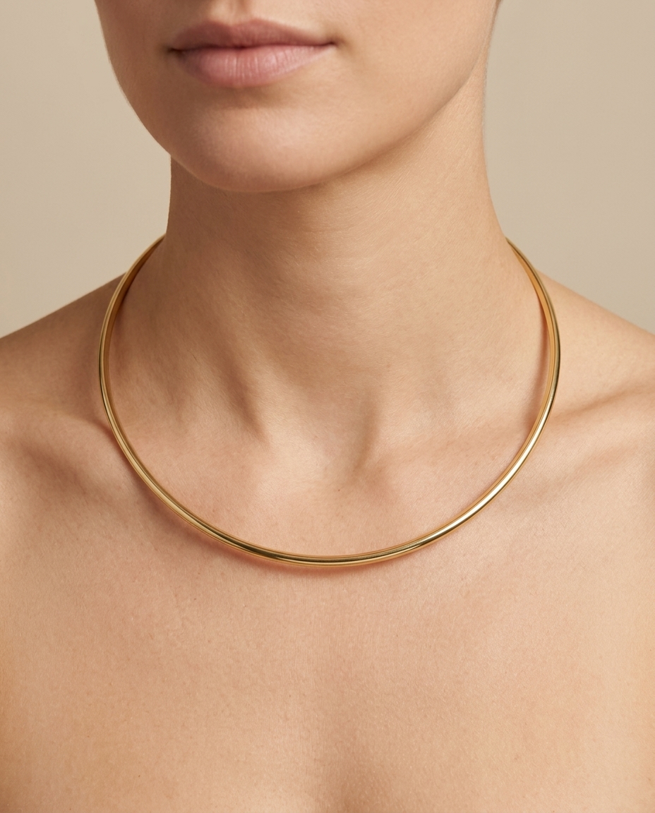 14KT Yellow Gold Omega Necklace on model