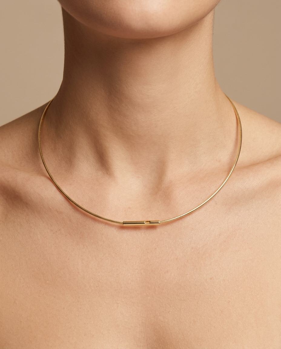 14KT Yellow Gold Omega Necklace on model